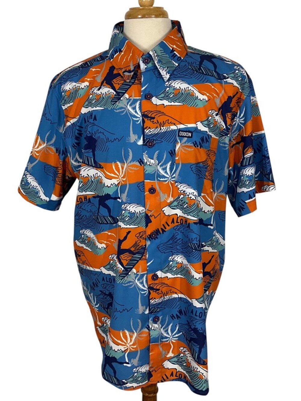 Dixxon Alotta Aloha Shirt XL Orange Blue Surfer Short Sleeve Button Front